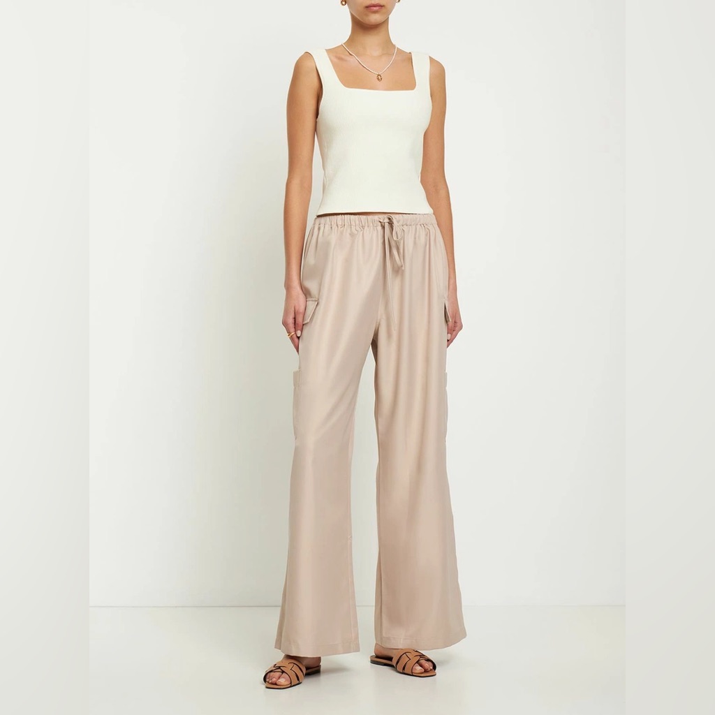 Euc Reformation Ethan Cargo Wide Leg Drawstring Pants S Beige Tan Worn Once